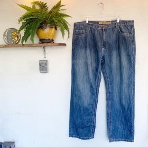 Koman White Stitching Bootcut Jeans